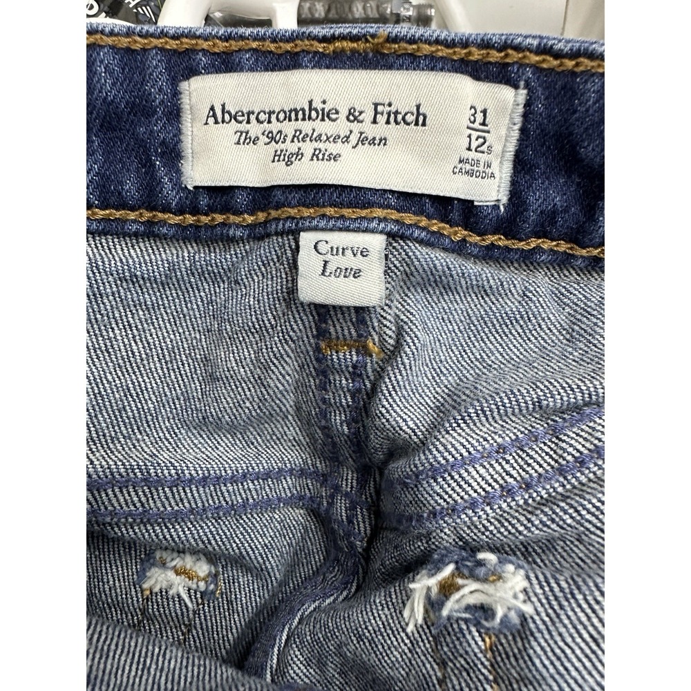 Abercrombie & Fitch 90s Relaxed Fit High Rise‎ Dark Wash Jeans With Cuff / Sz 31 - Picture 6 of 6